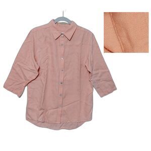 Jillian Jones shirt Womens Medium peach 100% Linen 3/4 sleeve button up Coastal
